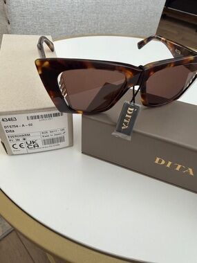 DITA Tortoise Cat-Eye Sunglasses with Brown Lenses